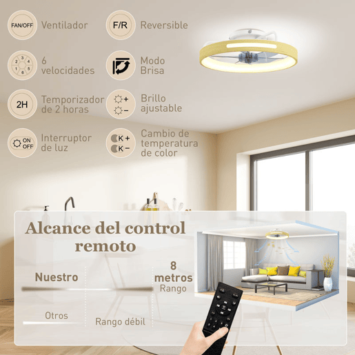 HOMCOM Ventilador de Teto com Luz LED 40 W Motor DC Reversível Ventilador Silencioso com Comando 6 Velocidades 3 Cores Temporizador para Sala Ø49 cm Madeira