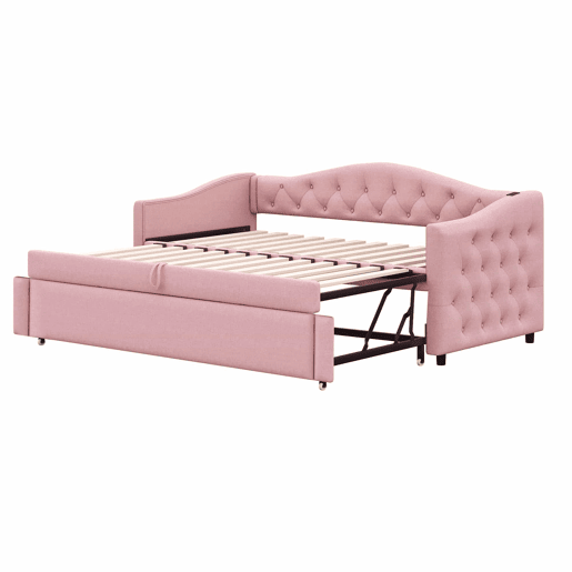 Cama com gavetão de linho 90x200 cm e 90x190 cm - com porta USB e estrado - Rosa