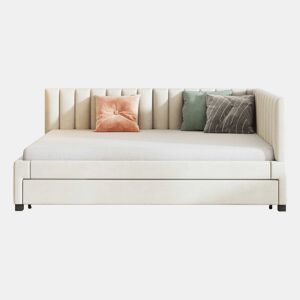 Divã estofado 140x200 cm - com cama com gavetão 90x190cm - tecido de veludo - Bege