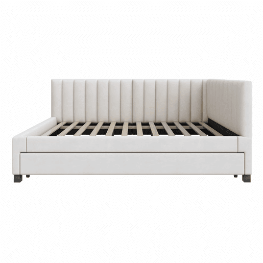Divã estofado 140x200 cm - com cama com gavetão 90x190cm - tecido de veludo - Bege