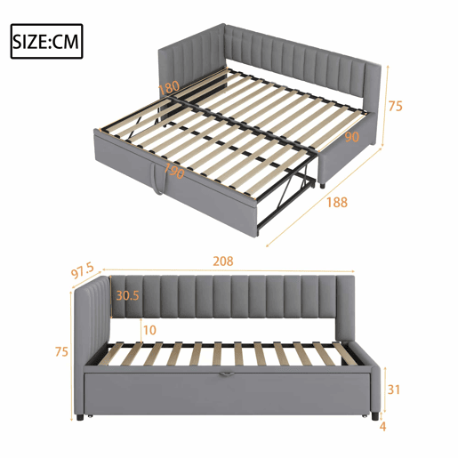 Sofá-cama multifuncional 90180*200 cm - Design compacto, cama extraível, estofado em veludo - Cinza
