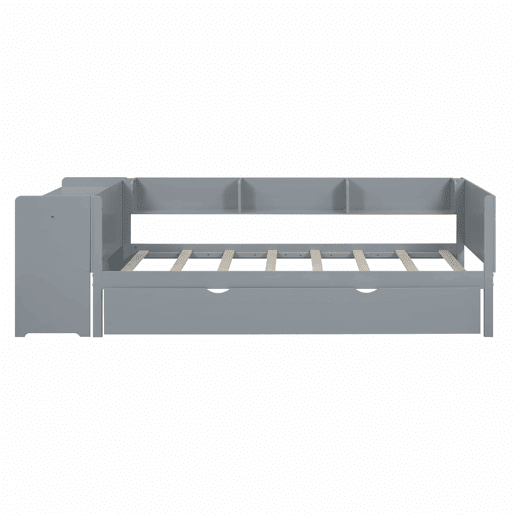 Cama individual 90x200 cm com cama de rodízio - com secretária lateral - Cinzento
