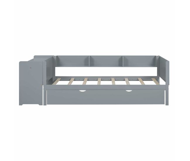 Cama individual 90x200 cm con cama nido - con escritorio al lado - gris