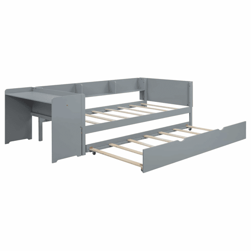 Cama individual 90x200 cm com cama de rodízio - com secretária lateral - Cinzento