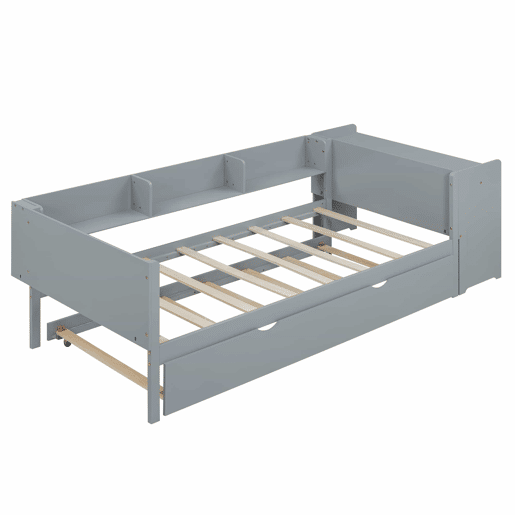 Cama individual 90x200 cm com cama de rodízio - com secretária lateral - Cinzento