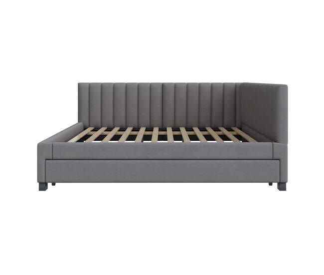 Diván tapizado 140x200 cm - con cama nido 90x190cm - tejido terciopelo - gris