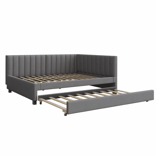 Divã estofado 140x200 cm - com cama com gavetão 90x190cm - tecido de veludo - Cinzento