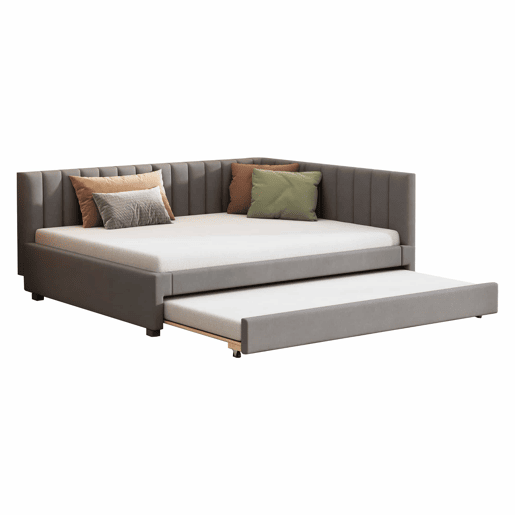 Divã estofado 140x200 cm - com cama com gavetão 90x190cm - tecido de veludo - Cinzento