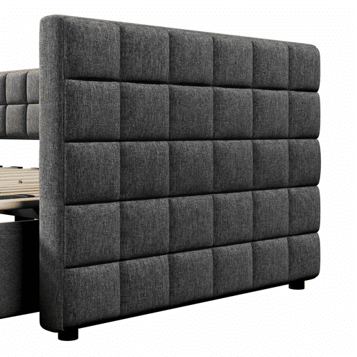 Sofá-cama, 90x200 cm - Sofá-cama com encosto quadrado, cama extensível (até 180 cm, tamanho queen), 2 gavetas, sem colchão - Cinza