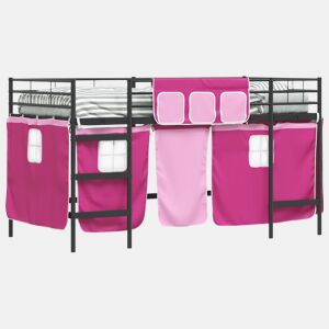 Estrutura de Cama Infantil Loft para Crianças com Cortinas Preto e Rosa