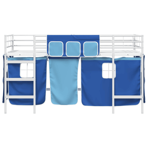 Estrutura de Cama Infantil Loft para Crianças com Cortinas Branco e Azul