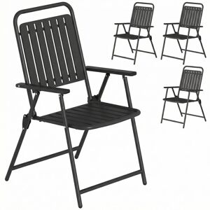 Outsunny Conjunto de 4 Cadeiras Dobráveis para Jardim Cadeiras de Terraço com Apoios de Braços Encosto e Assento de PP Estrutura Metálica 55x63x93 cm Preto