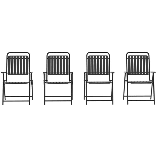 Outsunny Conjunto de 4 Cadeiras Dobráveis para Jardim Cadeiras de Terraço com Apoios de Braços Encosto e Assento de PP Estrutura Metálica 55x63x93 cm Preto