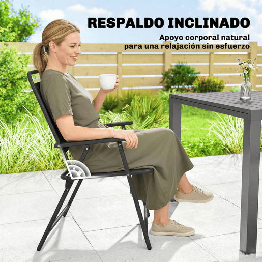 Outsunny Conjunto de 4 Cadeiras Dobráveis para Jardim Cadeiras de Terraço com Apoios de Braços Encosto e Assento de PP Estrutura Metálica 55x63x93 cm Preto