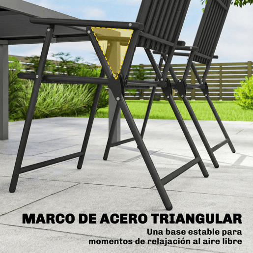 Outsunny Conjunto de 4 Cadeiras Dobráveis para Jardim Cadeiras de Terraço com Apoios de Braços Encosto e Assento de PP Estrutura Metálica 55x63x93 cm Preto