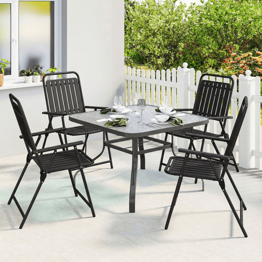 Outsunny Conjunto de 4 Cadeiras Dobráveis para Jardim Cadeiras de Terraço com Apoios de Braços Encosto e Assento de PP Estrutura Metálica 55x63x93 cm Preto