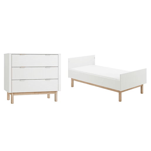 Berço evolutivo 70x140 e cómoda com 3 gavetas Pinio Miloo Branco