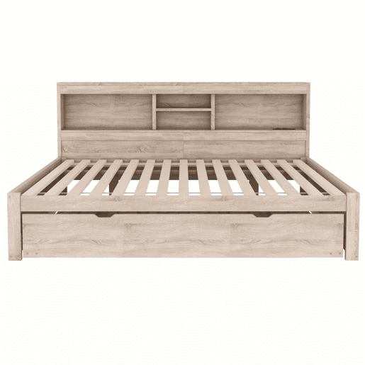 Divã de 140x200cm com cama com gavetão de 90x190cm - mesa de cabeceira com arrumação, LED e tomadas - Natruel