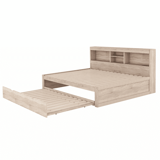 Divã de 140x200cm com cama com gavetão de 90x190cm - mesa de cabeceira com arrumação, LED e tomadas - Natruel