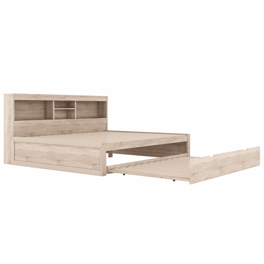 Divã de 140x200cm com cama com gavetão de 90x190cm - mesa de cabeceira com arrumação, LED e tomadas - Natruel