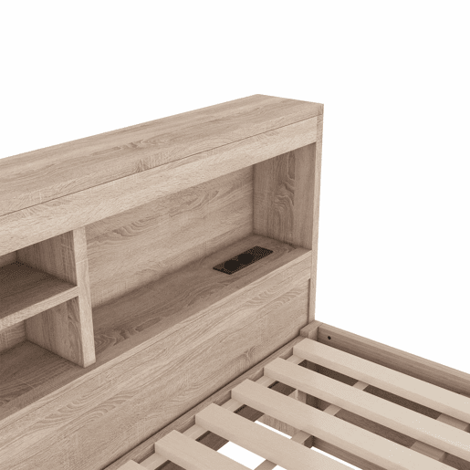 Divã de 140x200cm com cama com gavetão de 90x190cm - mesa de cabeceira com arrumação, LED e tomadas - Natruel