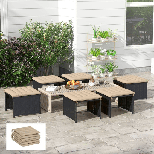 Outsunny Conjunto de 6 Almofadas para Cadeiras de Jantar 40x40 cm 6 Peças Almofadas para Cadeiras de Jardim Acolchoadas com Fitas e Capas Removíveis Caqui