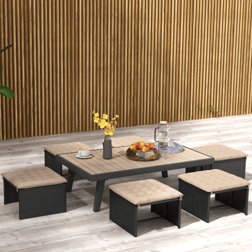 Outsunny Conjunto de 6 Almofadas para Cadeiras de Jantar 40x40 cm 6 Peças Almofadas para Cadeiras de Jardim Acolchoadas com Fitas e Capas Removíveis Caqui