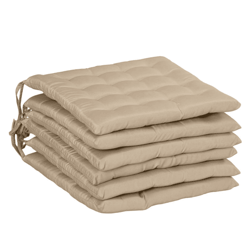 Outsunny Conjunto de 6 Almofadas para Cadeiras de Jantar 40x40 cm 6 Peças Almofadas para Cadeiras de Jardim Acolchoadas com Fitas e Capas Removíveis Caqui