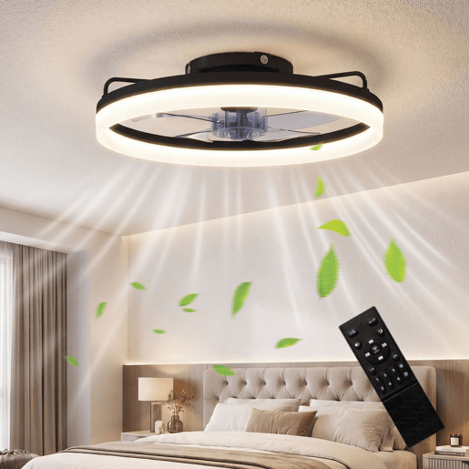 HOMCOM Ventilador de Teto com Luz LED 40 W Motor DC Reversível Silencioso Comando Remoto 6 Velocidades 3 Cores Temporizador para Sala Ø50 cm Preto