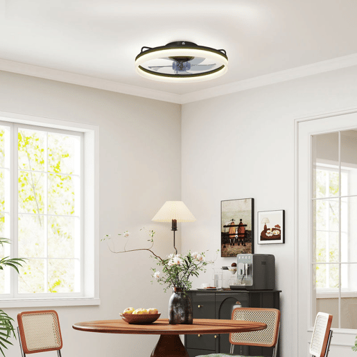 HOMCOM Ventilador de Teto com Luz LED 40 W Motor DC Reversível Silencioso Comando Remoto 6 Velocidades 3 Cores Temporizador para Sala Ø50 cm Preto