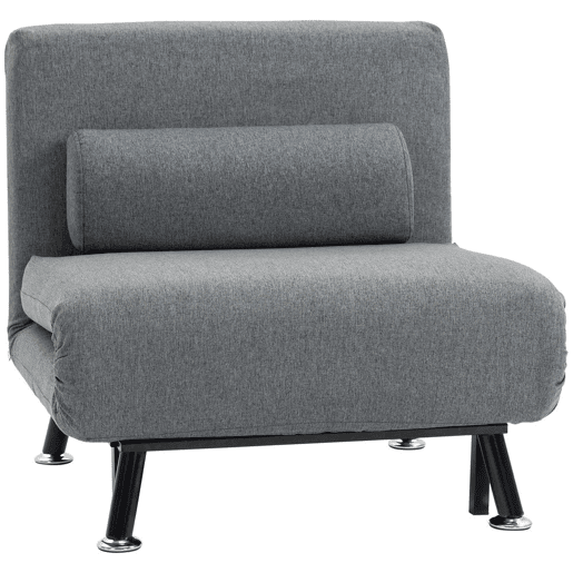 HOMCOM Sofá Cama Individual 3 em 1 Sofá Cama Dobrável Estofado em Linho com Encosto Ajustável em 5 Níveis e Almofada Acolchoada para Escritório Quarto Sala 75x70x75 cm Cinzento Escuro