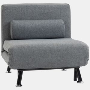 HOMCOM Sofá Cama Individual 3 em 1 Sofá Cama Dobrável Estofado em Linho com Encosto Ajustável em 5 Níveis e Almofada Acolchoada para Escritório Quarto Sala 75x70x75 cm Cinzento Escuro