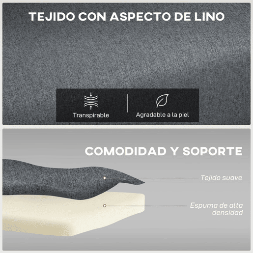 HOMCOM Sofá Cama Individual 3 em 1 Sofá Cama Dobrável Estofado em Linho com Encosto Ajustável em 5 Níveis e Almofada Acolchoada para Escritório Quarto Sala 75x70x75 cm Cinzento Escuro