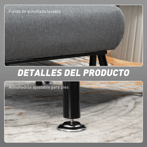 HOMCOM Sofá Cama Individual 3 em 1 Sofá Cama Dobrável Estofado em Linho com Encosto Ajustável em 5 Níveis e Almofada Acolchoada para Escritório Quarto Sala 75x70x75 cm Cinzento Escuro