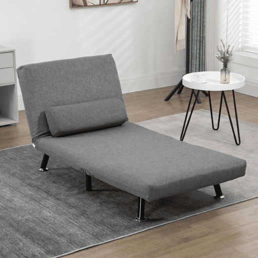 HOMCOM Sofá Cama Individual 3 em 1 Sofá Cama Dobrável Estofado em Linho com Encosto Ajustável em 5 Níveis e Almofada Acolchoada para Escritório Quarto Sala 75x70x75 cm Cinzento Escuro