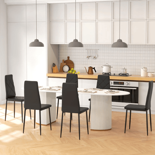 HOMCOM Conjunto de 6 Cadeiras de Sala de Jantar Estofadas em Couro Sintético Cadeiras de Cozinha com Encosto Alto e Pés de Aço Carga Máxima 120kg 41x50x97cm Preto