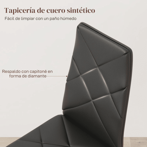 HOMCOM Conjunto de 6 Cadeiras de Sala de Jantar Estofadas em Couro Sintético Cadeiras de Cozinha com Encosto Alto e Pés de Aço Carga Máxima 120kg 41x50x97cm Preto