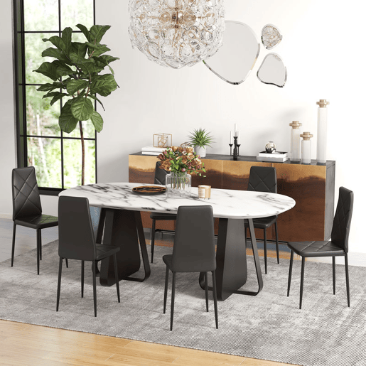 HOMCOM Conjunto de 6 Cadeiras de Sala de Jantar Estofadas em Couro Sintético Cadeiras de Cozinha com Encosto Alto e Pés de Aço Carga Máxima 120kg 41x50x97cm Preto