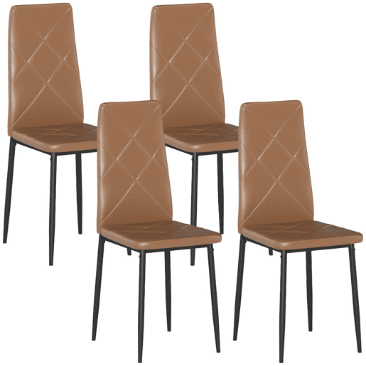 HOMCOM Conjunto de 4 Cadeiras de Jantar Cadeiras de Cozinha Modernas Estofadas em Couro Sintético Encosto Alto Assento Acolchoado Pernas de Aço Castanho