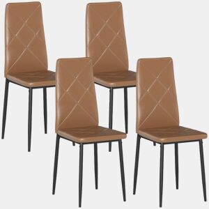 HOMCOM Conjunto de 4 Cadeiras de Jantar Cadeiras de Cozinha Modernas Estofadas em Couro Sintético Encosto Alto Assento Acolchoado Pernas de Aço Castanho