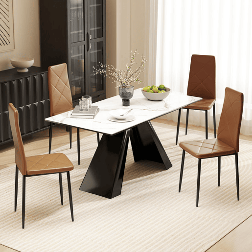 HOMCOM Conjunto de 4 Cadeiras de Jantar Cadeiras de Cozinha Modernas Estofadas em Couro Sintético Encosto Alto Assento Acolchoado Pernas de Aço Castanho