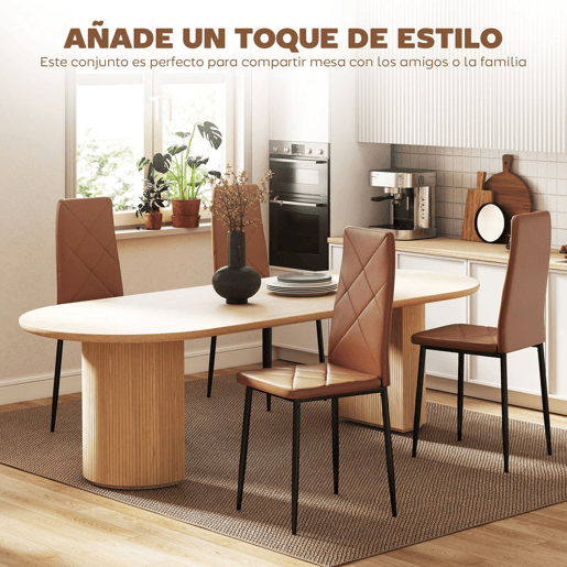 HOMCOM Conjunto de 4 Cadeiras de Jantar Cadeiras de Cozinha Modernas Estofadas em Couro Sintético Encosto Alto Assento Acolchoado Pernas de Aço Castanho