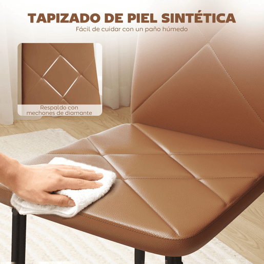 HOMCOM Conjunto de 4 Cadeiras de Jantar Cadeiras de Cozinha Modernas Estofadas em Couro Sintético Encosto Alto Assento Acolchoado Pernas de Aço Castanho
