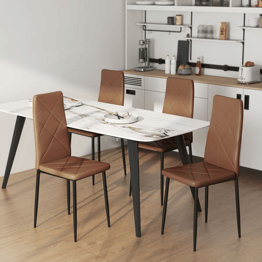 HOMCOM Conjunto de 4 Cadeiras de Jantar Cadeiras de Cozinha Modernas Estofadas em Couro Sintético Encosto Alto Assento Acolchoado Pernas de Aço Castanho