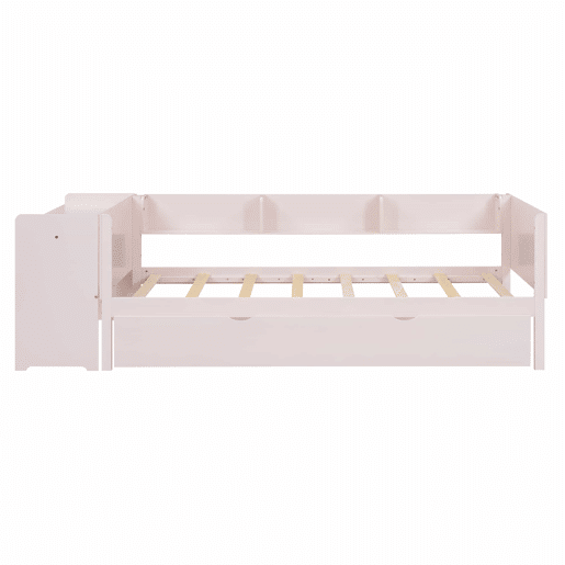Cama individual 90x200 cm com cama de rodízio - com secretária lateral - Rosa