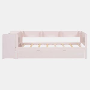 Cama individual 90x200 cm com cama de rodízio - com secretária lateral - Rosa