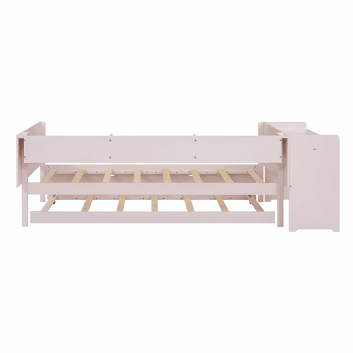 Cama individual 90x200 cm com cama de rodízio - com secretária lateral - Rosa