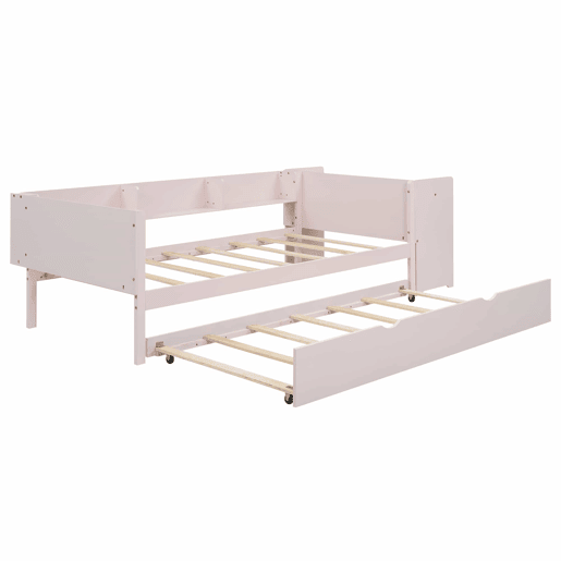 Cama individual 90x200 cm com cama de rodízio - com secretária lateral - Rosa