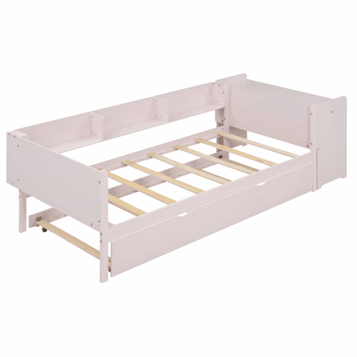 Cama individual 90x200 cm com cama de rodízio - com secretária lateral - Rosa