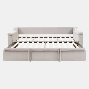 Sofá-cama 90180x190 cm - Apoios de braços largos e grossos, Com sistema de som Bluetooth inteligente, Com porta USB, Com compartimentos de arrumação, Com estrado, Tecido de veludo - Bege